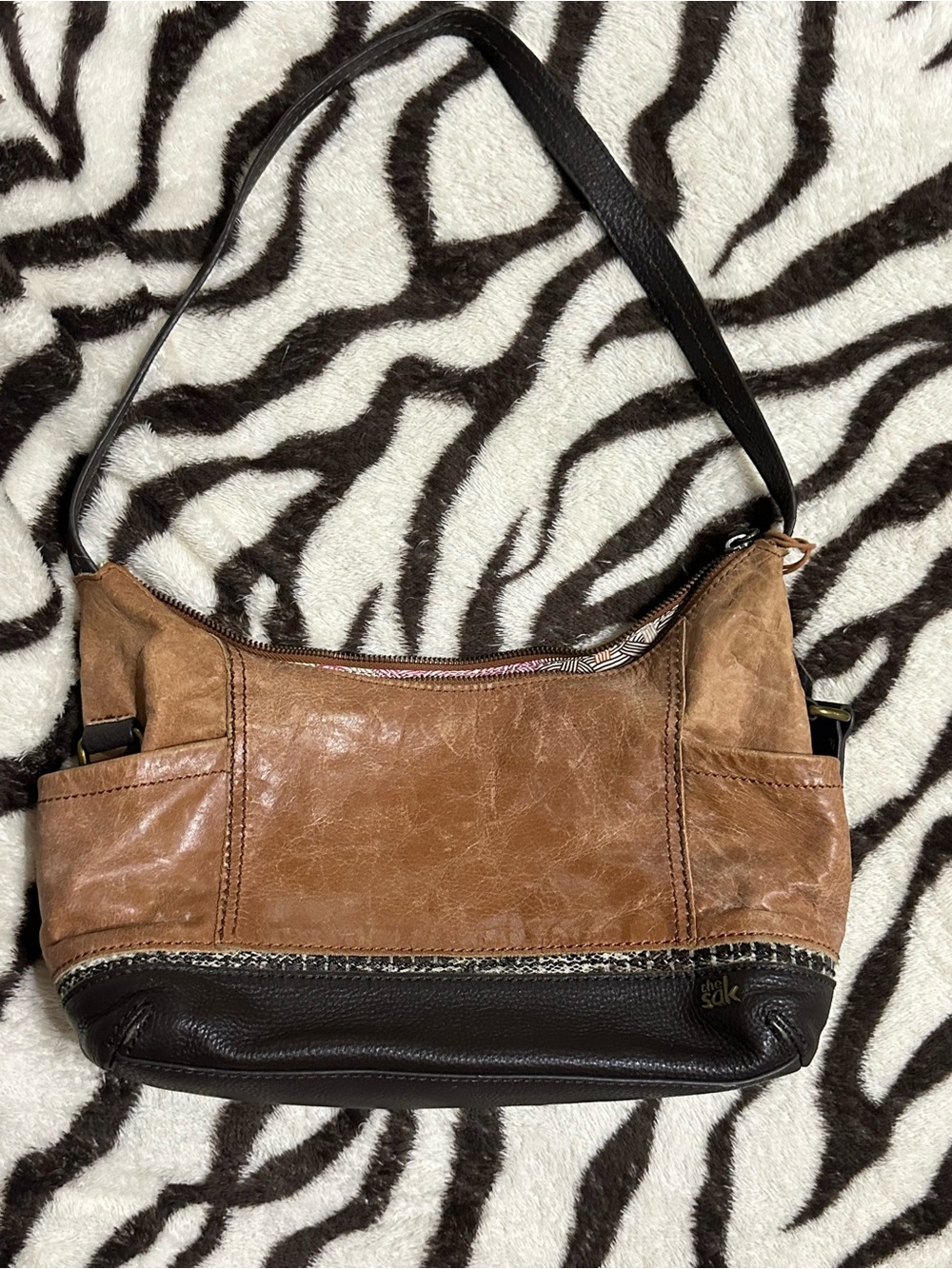 The Sak Two-Tone Brown Leather Hobo Shoulder Bag